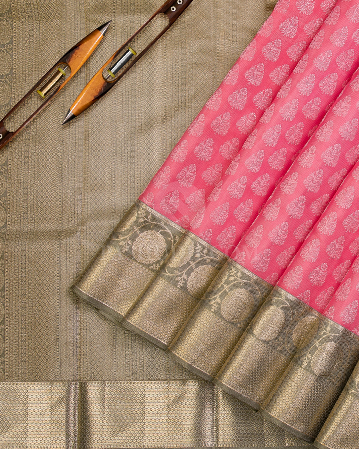 Baby Pink and Sage Green Kanjivaram Silk Saree - DT226