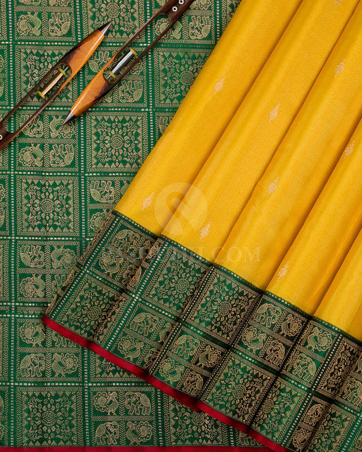 Golden Yellow & Dark Green Kanjivaram Silk Saree - S1137(A) - View 2