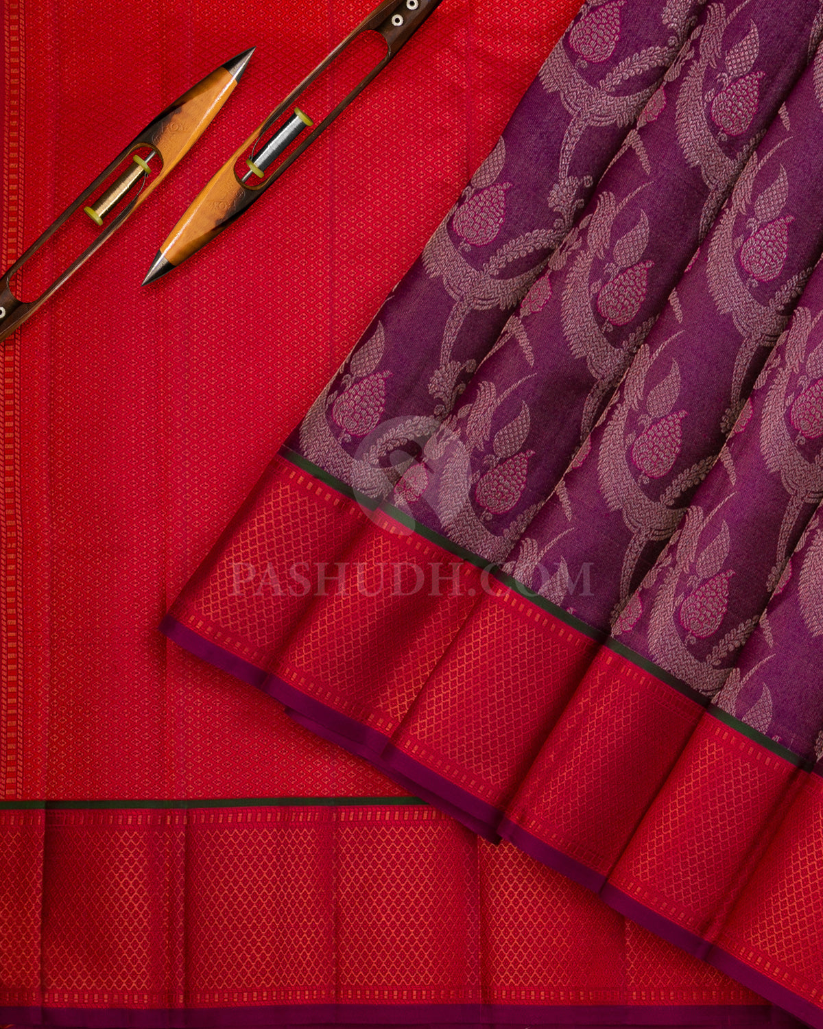 Violet and Red Kanjivaram Silk Saree from pashudh