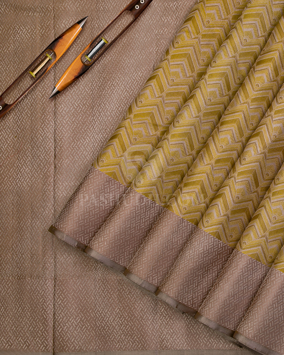 Mehendi Green and Mild Khaki Silver Zari  Kanjivaram Silk Saree - D487