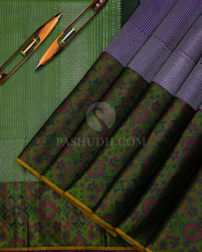 Violet and Olive Green Kanjivaram Silk Saree - D479