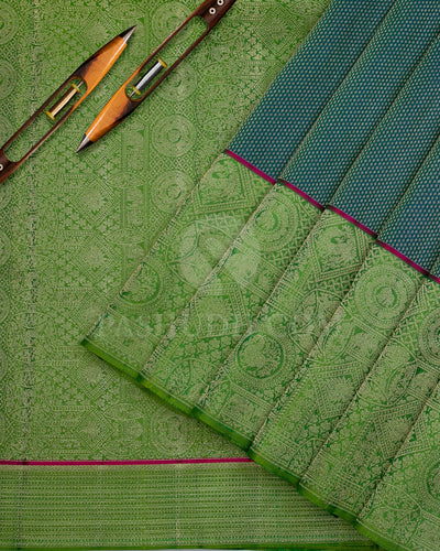 Cobalt Blue and Light Green Kanjivaram Silk Saree - DJ257