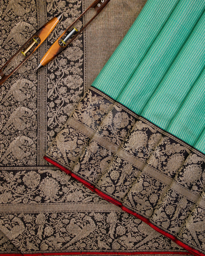 Sea Green and Black Pure Kanjivaram Silk saree