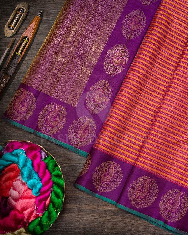 Multicolored With Purple Kanjivaram Silk Saree-DJ439(B)