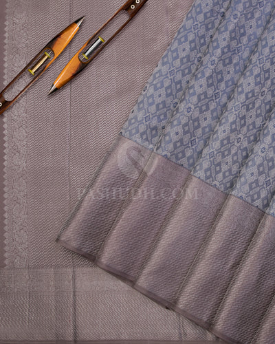 Steel Blue & Greige Kanjivaram Silk Saree - D514(A) - View 1