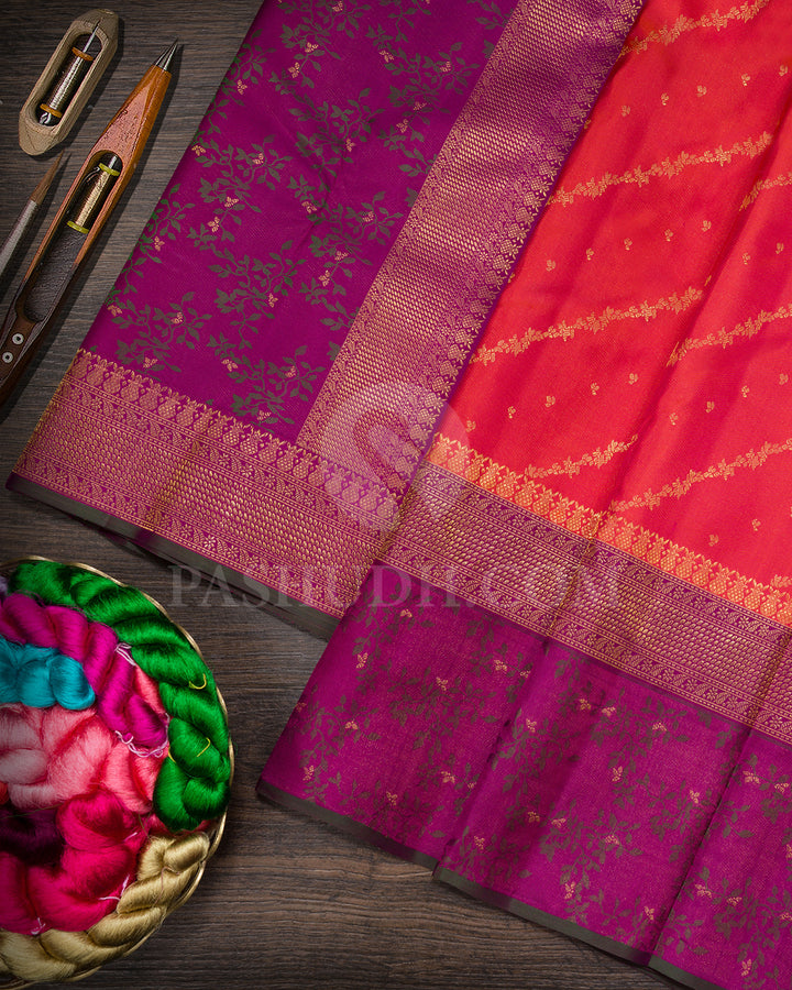 Dual Shaded Orange And Pink With Magenta Kanjivaram Silk Saree-DJ420(D)