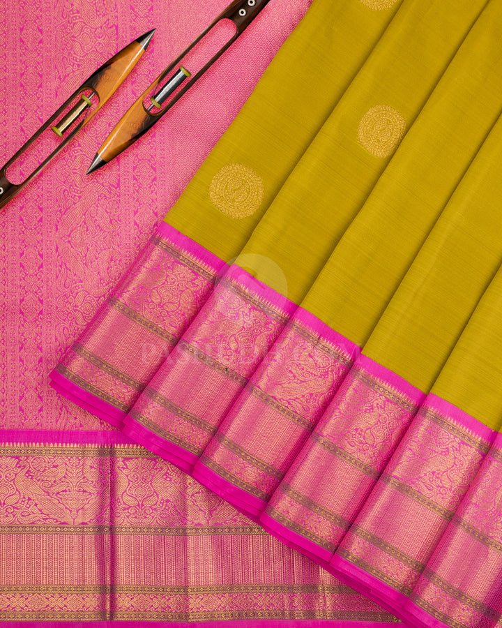 Light Green & Candy Pink Kanjivaram Silk Saree - D19 - View 1