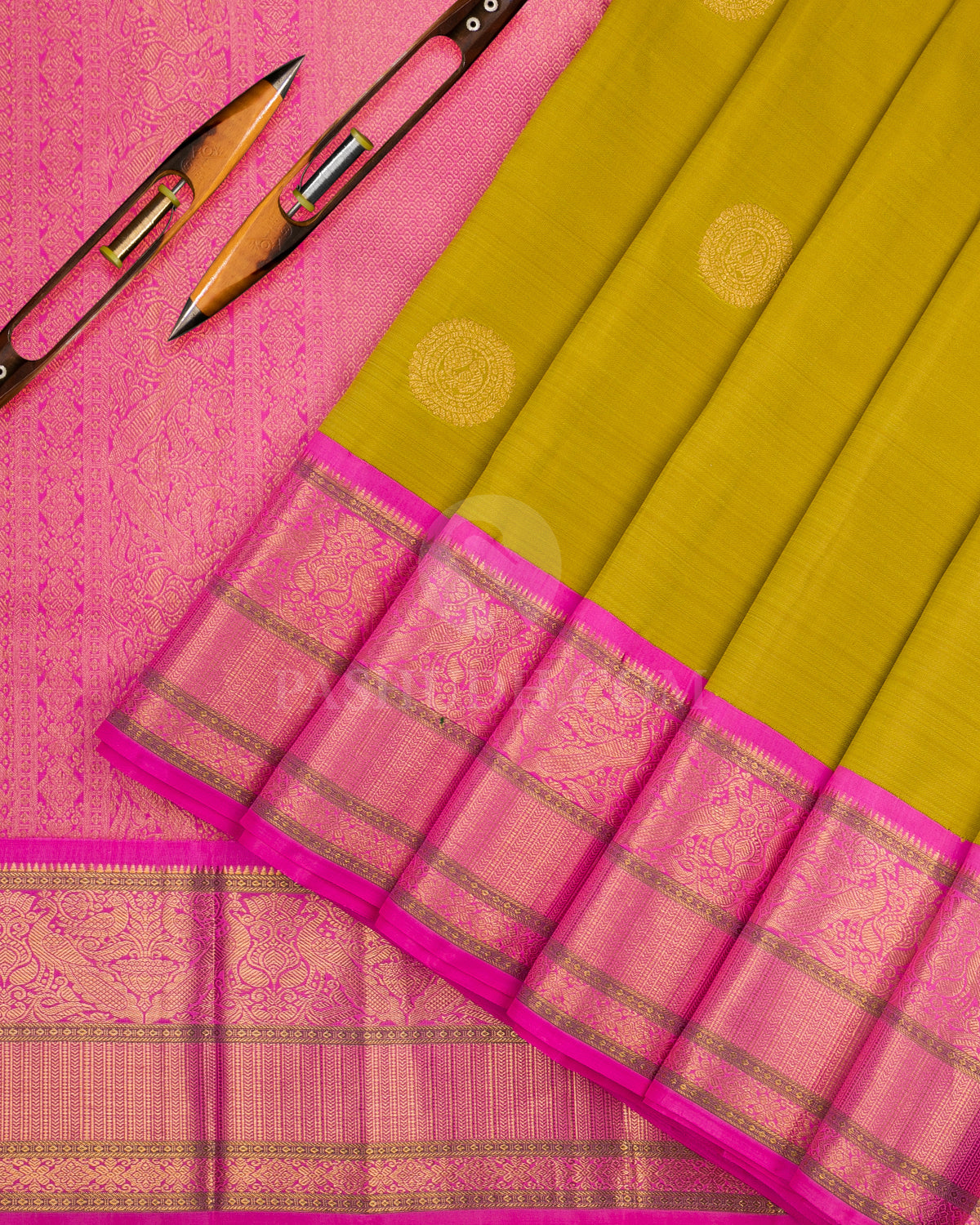 Light Green & Candy Pink Kanjivaram Silk Saree - D19 - View 1