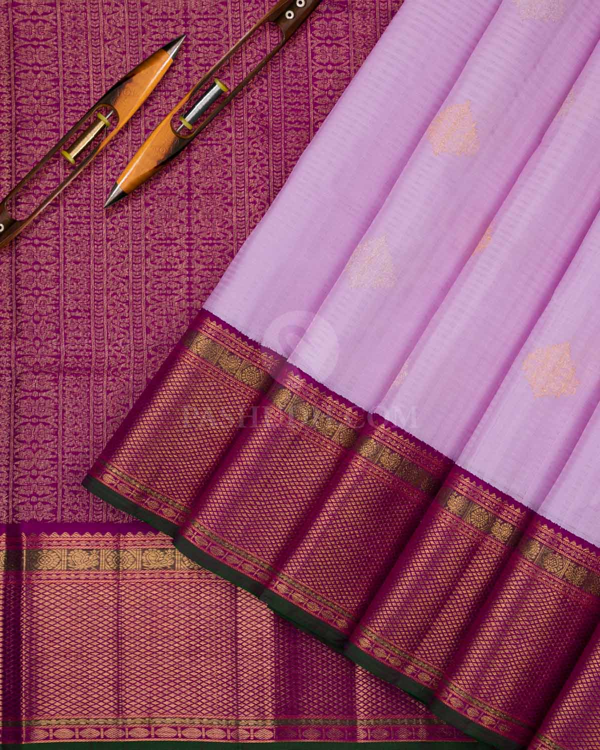 Light Lavender and Violet Pure Zari Kanjivaram Silk Saree - S740 - View 3