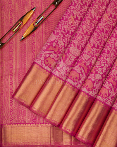 Hot Pink Zari Kanjivaram Silk Saree - S822 - View 3