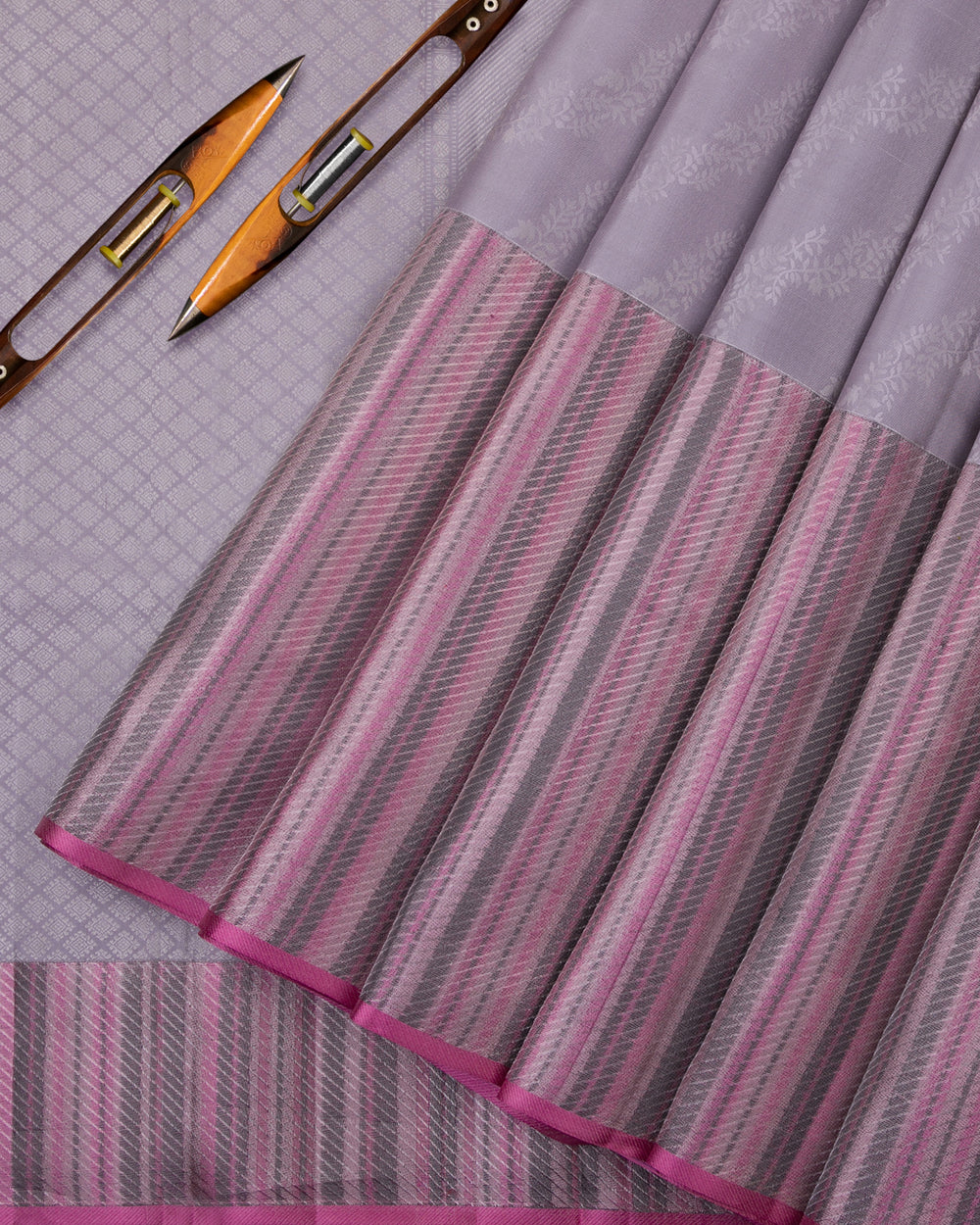 Silver Grey and Pink Kanjivaram Silk Saree - DJ196 - View 2