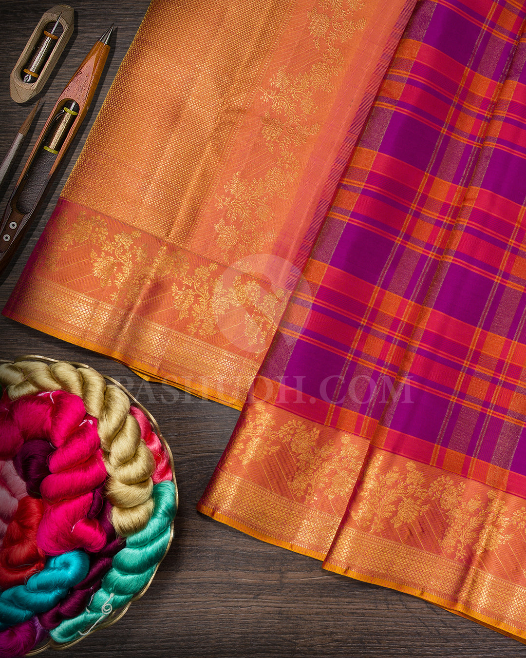 Multicolored With Dual Shaded Mustard Yellow Kanjivaram Silk Saree-DJ449(A)
