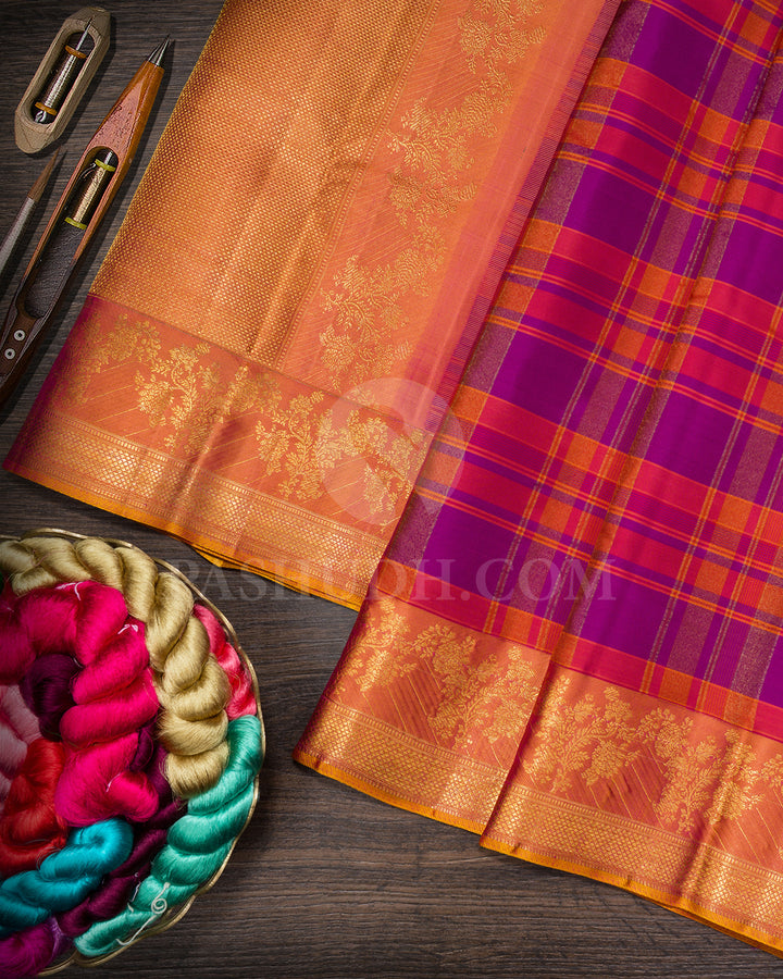Multicolored With Dual Shaded Mustard Yellow Kanjivaram Silk Saree-DJ449(A)