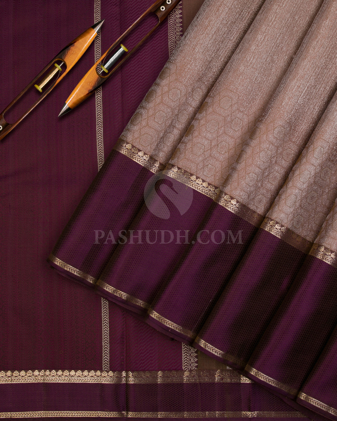 Light Brown and Purple Kanjivaram Silk Saree - D527(B)