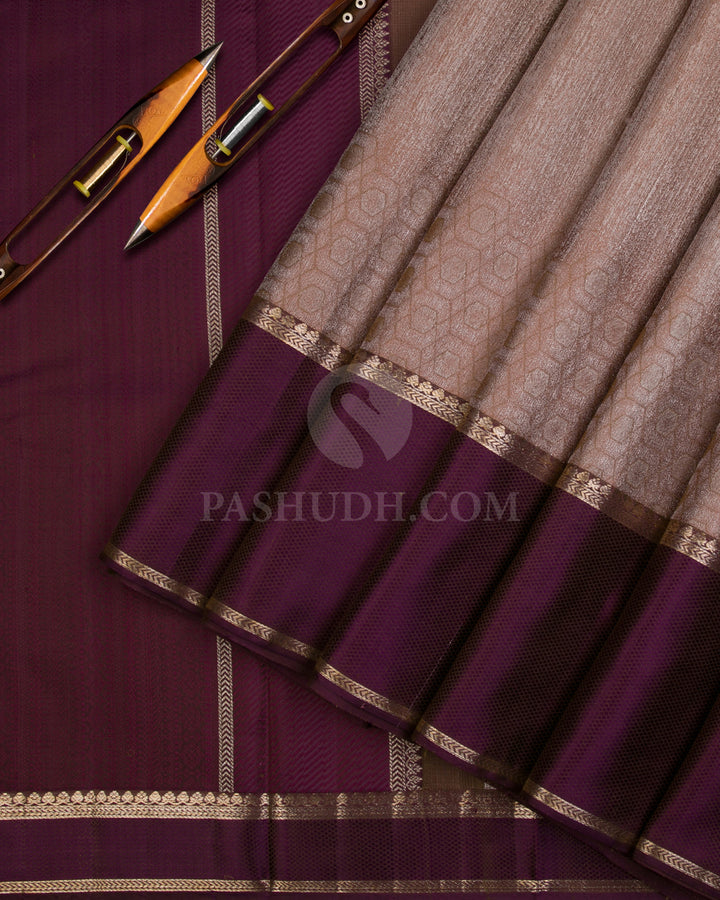 Light Brown and Purple Kanjivaram Silk Saree - D527(B)