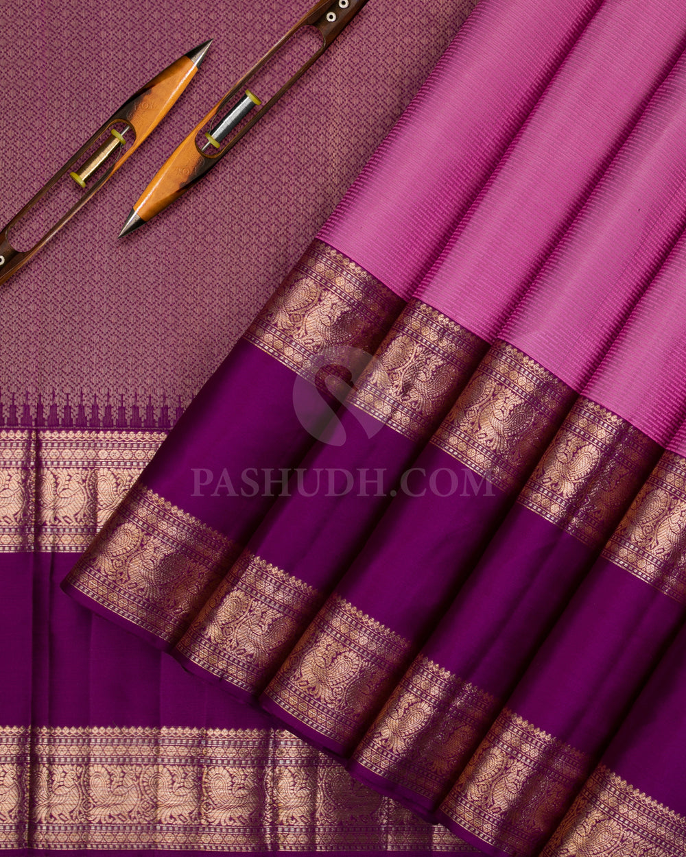 Light Pink And Violet Kanjivaram Silk Saree - D503(E) - View 1
