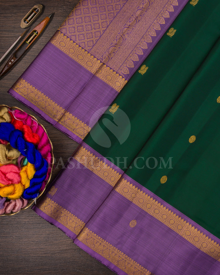 Forest Green And Dark Lavender Kanjivaram Silk Saree - BKF17