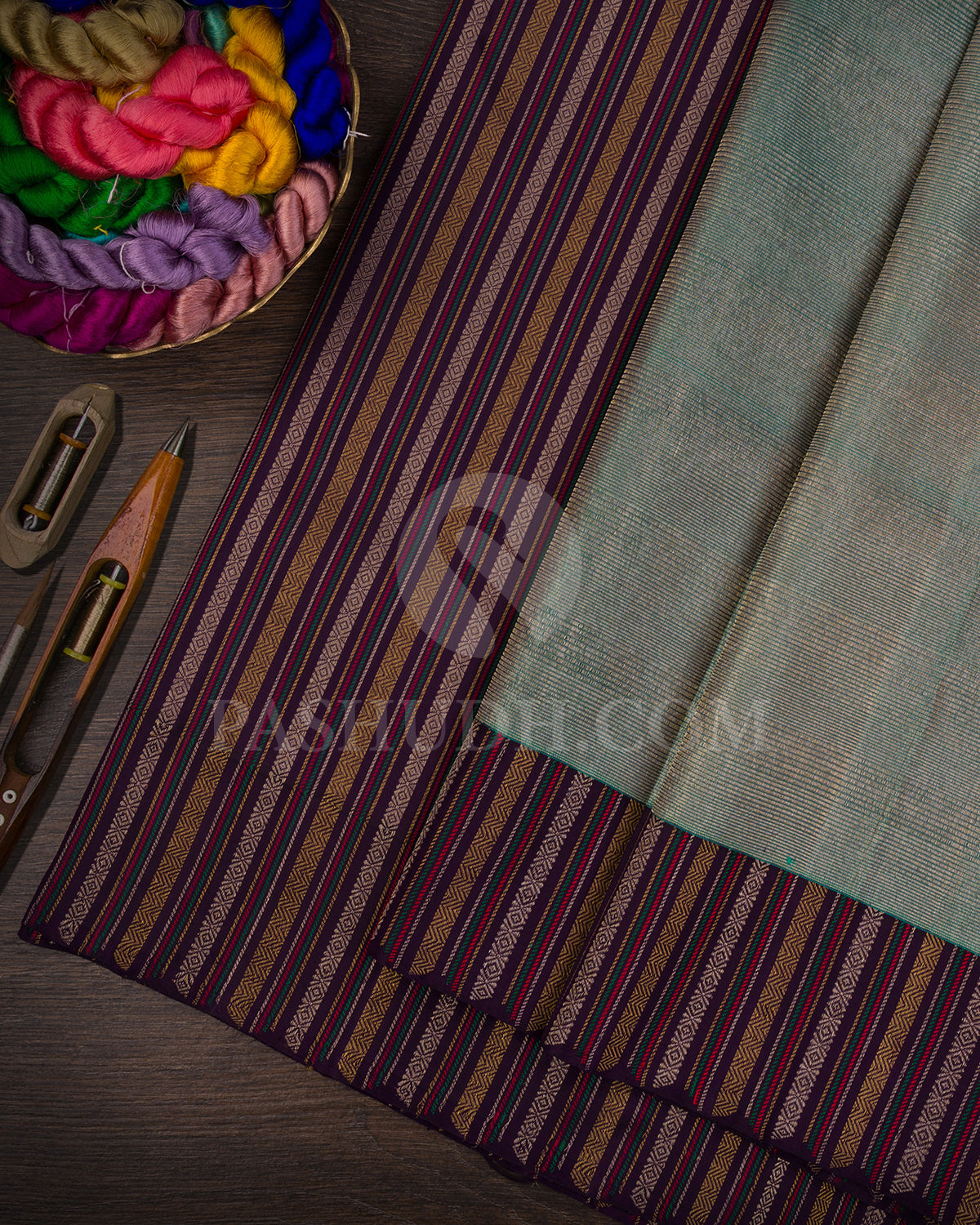 Sapphire Green And Purple Kanjivaram Silk Saree - S1114(F)