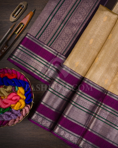 Gold Silver And Magenta Shimmer Organza Kanjivaram Silk Saree - S1418(A)