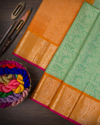 Mint Green And Orange Kanjivaram Silk Saree - S1190(C)