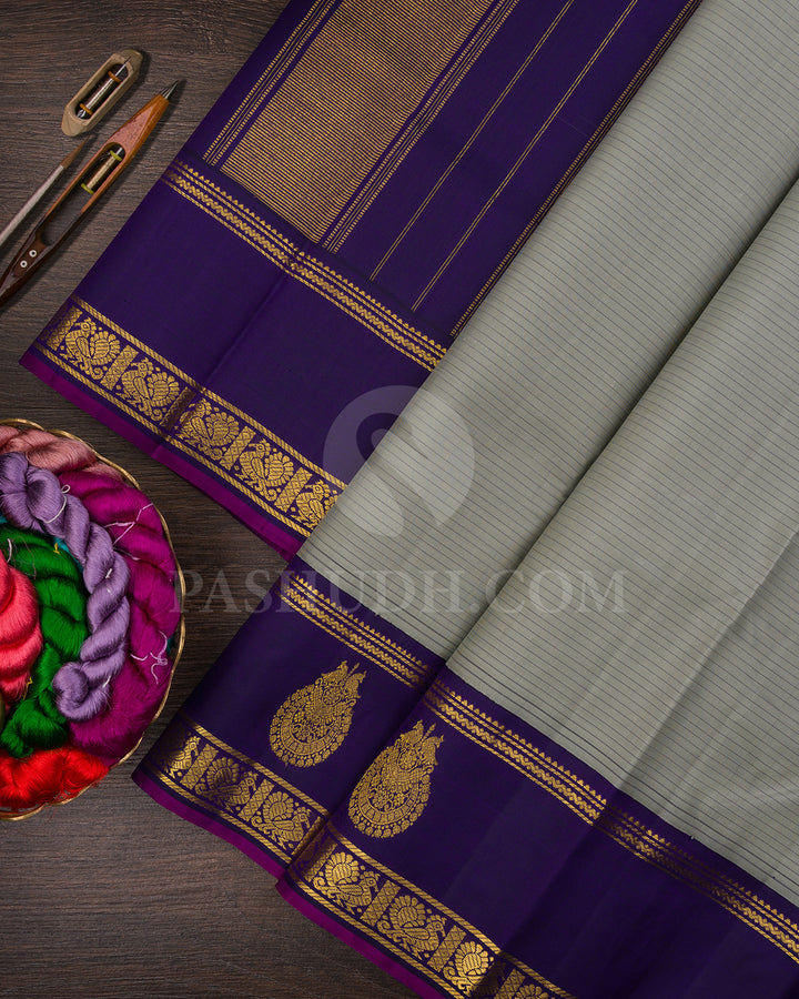 Grey And Midnight Blue Kanjivaram Silk Saree - BKF21