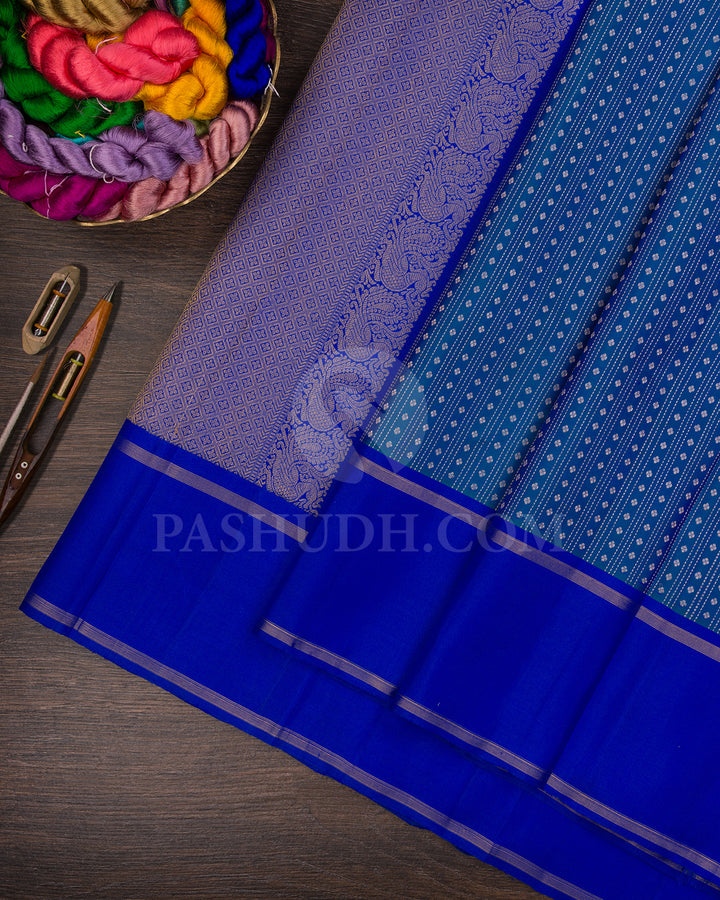 Peacock Blue and Royal Blue Kanjivaram Silk Saree - BKF23