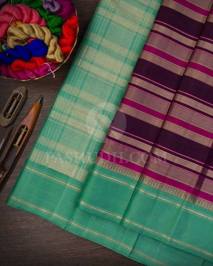 Violet , Rani Pink and Mint Green Kanjivaram Silk Saree - AK18
