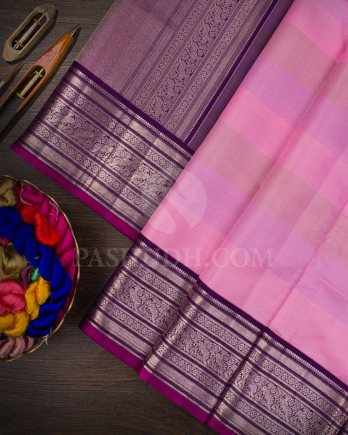 Baby Pink, Lavender And Purple Kanjivaram Silk Saree - S1360(D)