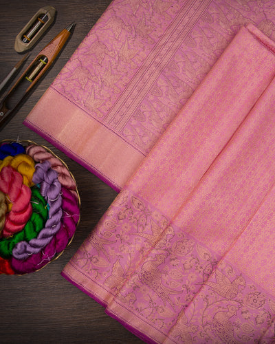 Baby Pink And Lavender Kanjivaram Silk Saree - S1405(A)