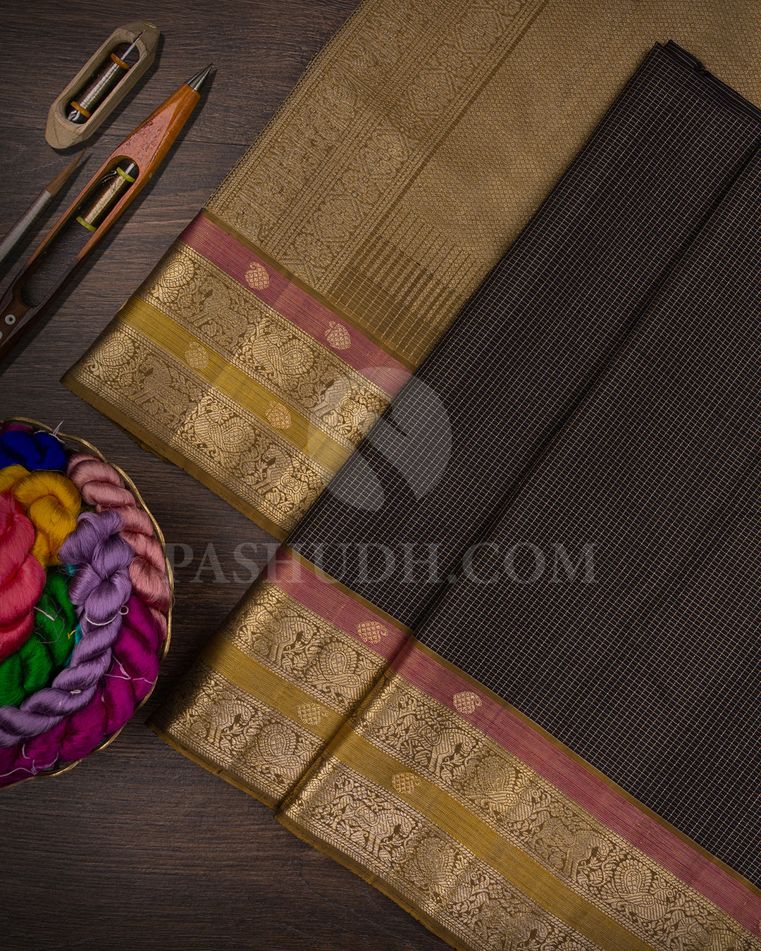 Black and Khaki Kanjivaram Silk Saree - S1056(B)