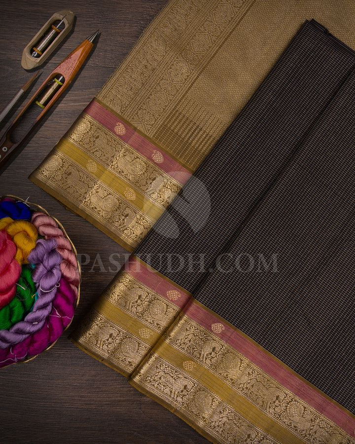 Black and Khaki Kanjivaram Silk Saree - S1056(B)