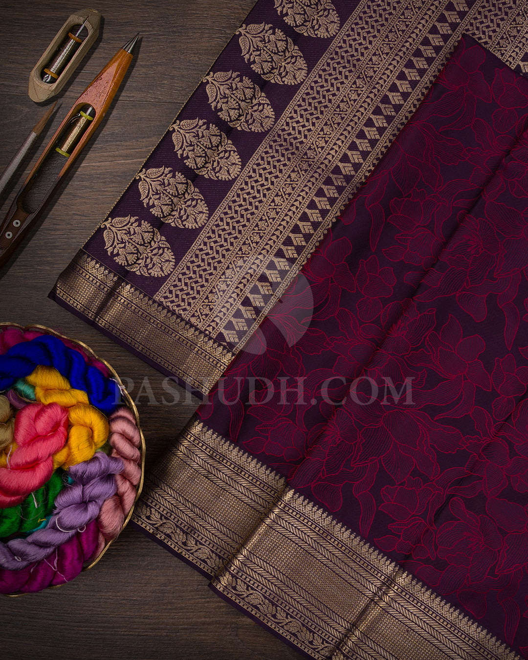 Egg Plant Purple And Red Kanjivaram Silk Saree - D609(A)