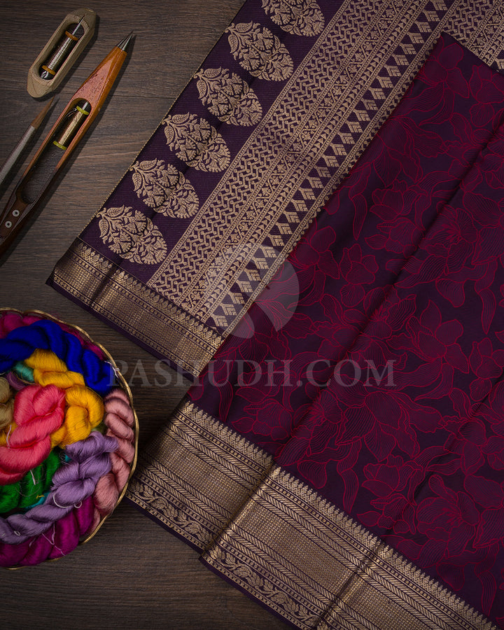 Egg Plant Purple And Red Kanjivaram Silk Saree - D609(A)