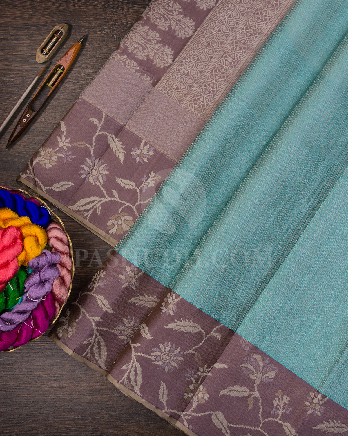 Teal Blue And Dove Grey Kanjivaram Silk Saree - DT271(B)