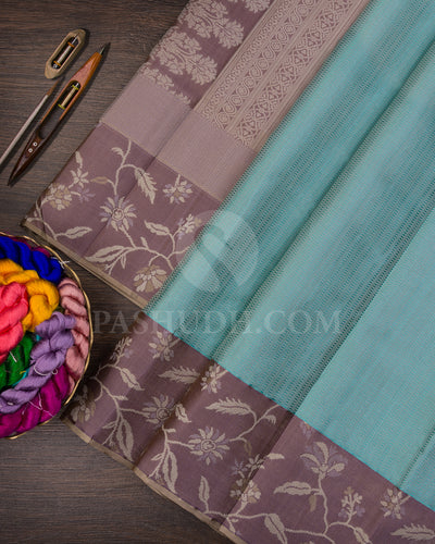 Teal Blue And Dove Grey Kanjivaram Silk Saree - DT271(B)