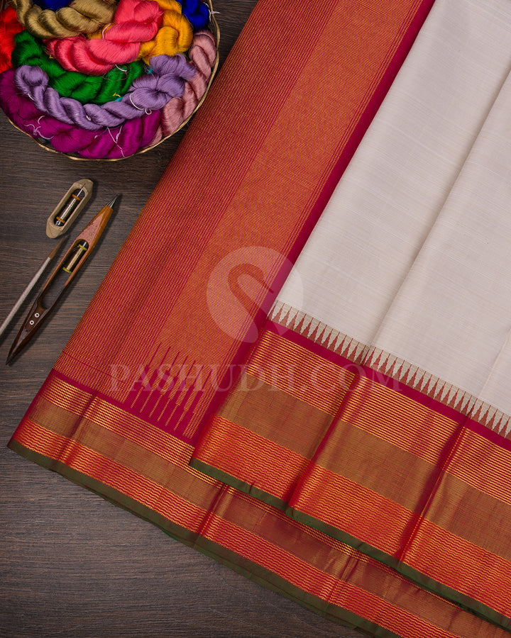 Beige And Red Kanjivaram Silk Saree - BKF20
