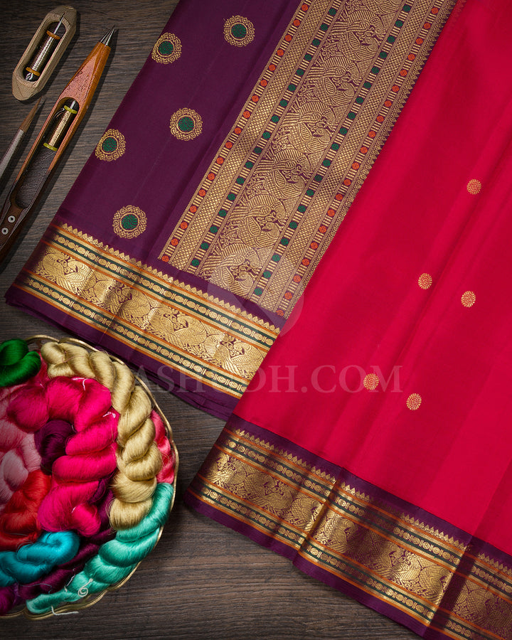 Bold Red With Betel Nut Shade Bridal Pure Zari Kanjivaram Silk Saree-SP409
