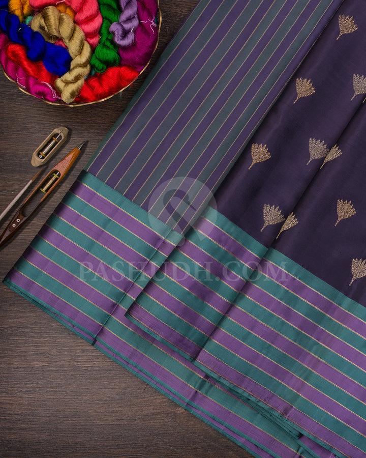 Charcoal Grey, Teal And Lavender Kanjivaram Silk Saree - D607(A)