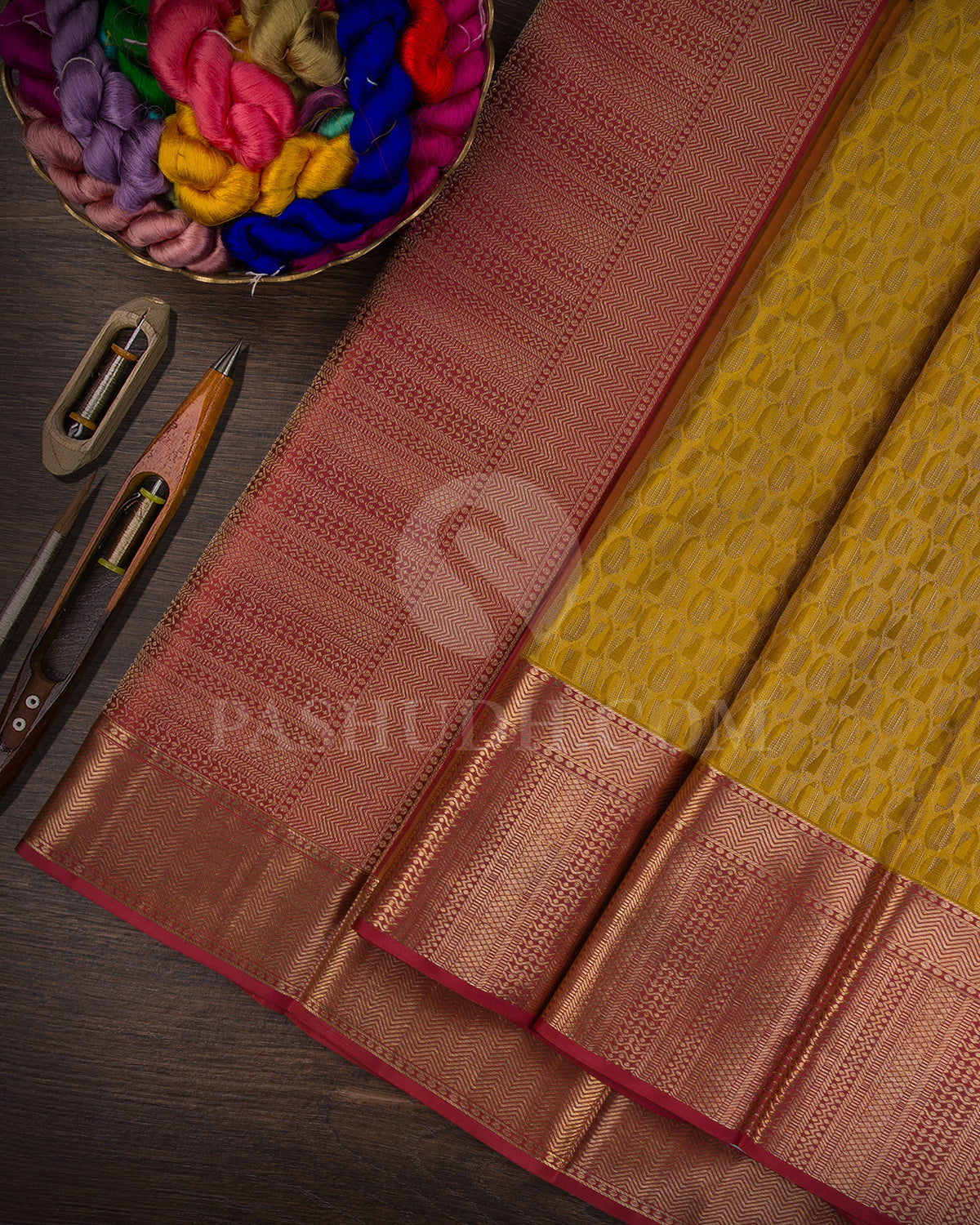 Mustard Yellow And Old Rose Kanjivaram Silk Saree - DT310(A)