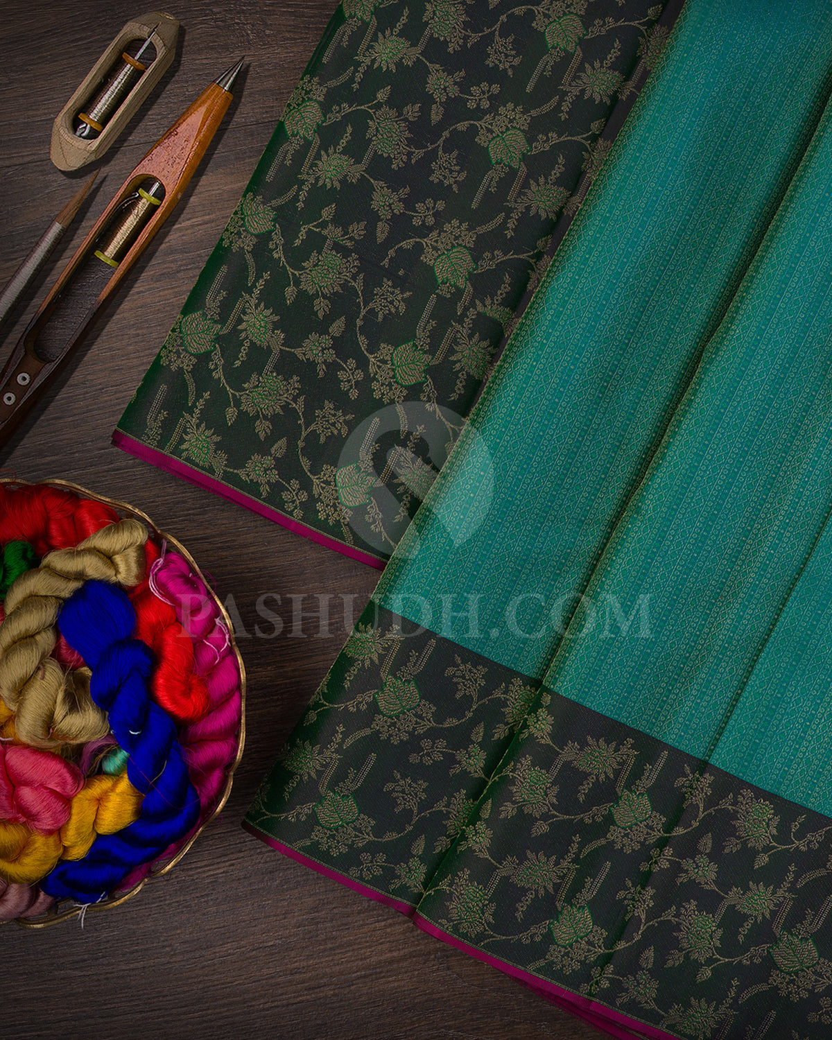 Sapphire Green And Shot Violet Kanjivaram Silk Saree - DJ280(G)