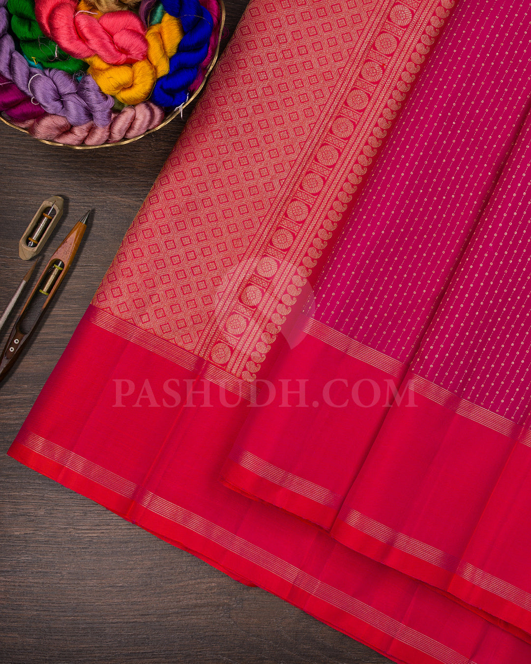 Rani Pink And Pink Shot Orange Kanjivaram Silk Saree - BKF10
