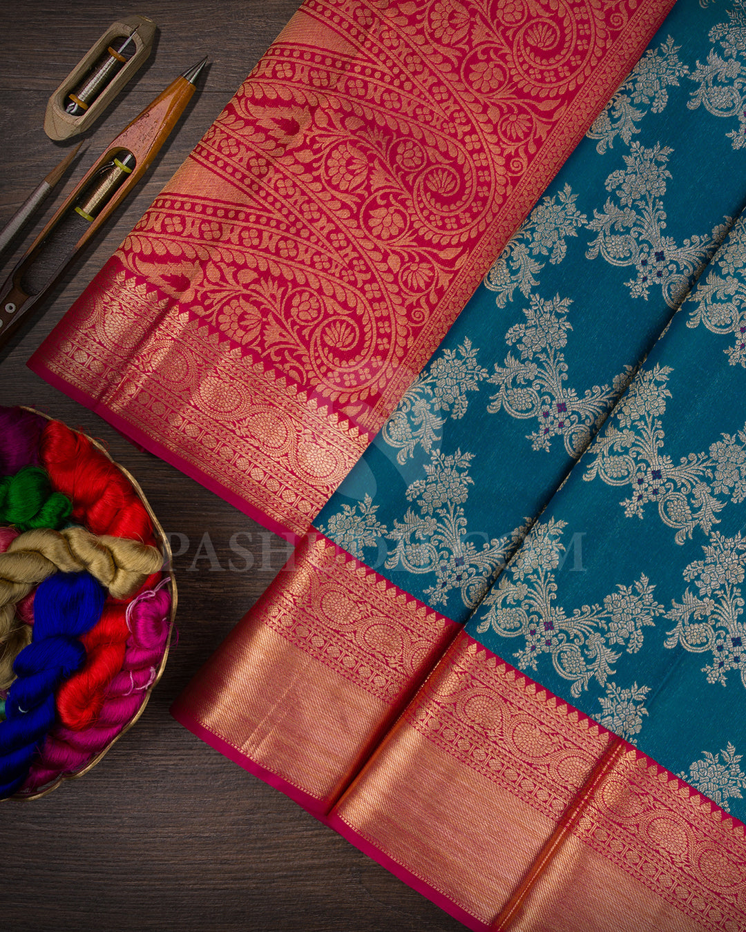 Peacock Blue And Rani Pink Kanjivaram Silk Saree - S1093(D)