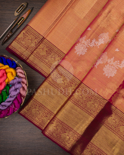 Pink And Aubergine Tissue Kanjivaram Silk Saree - BKB16