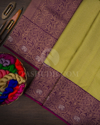 Mild Parrot Green And Violet Kanjivaram Silk Saree - S1321( C )