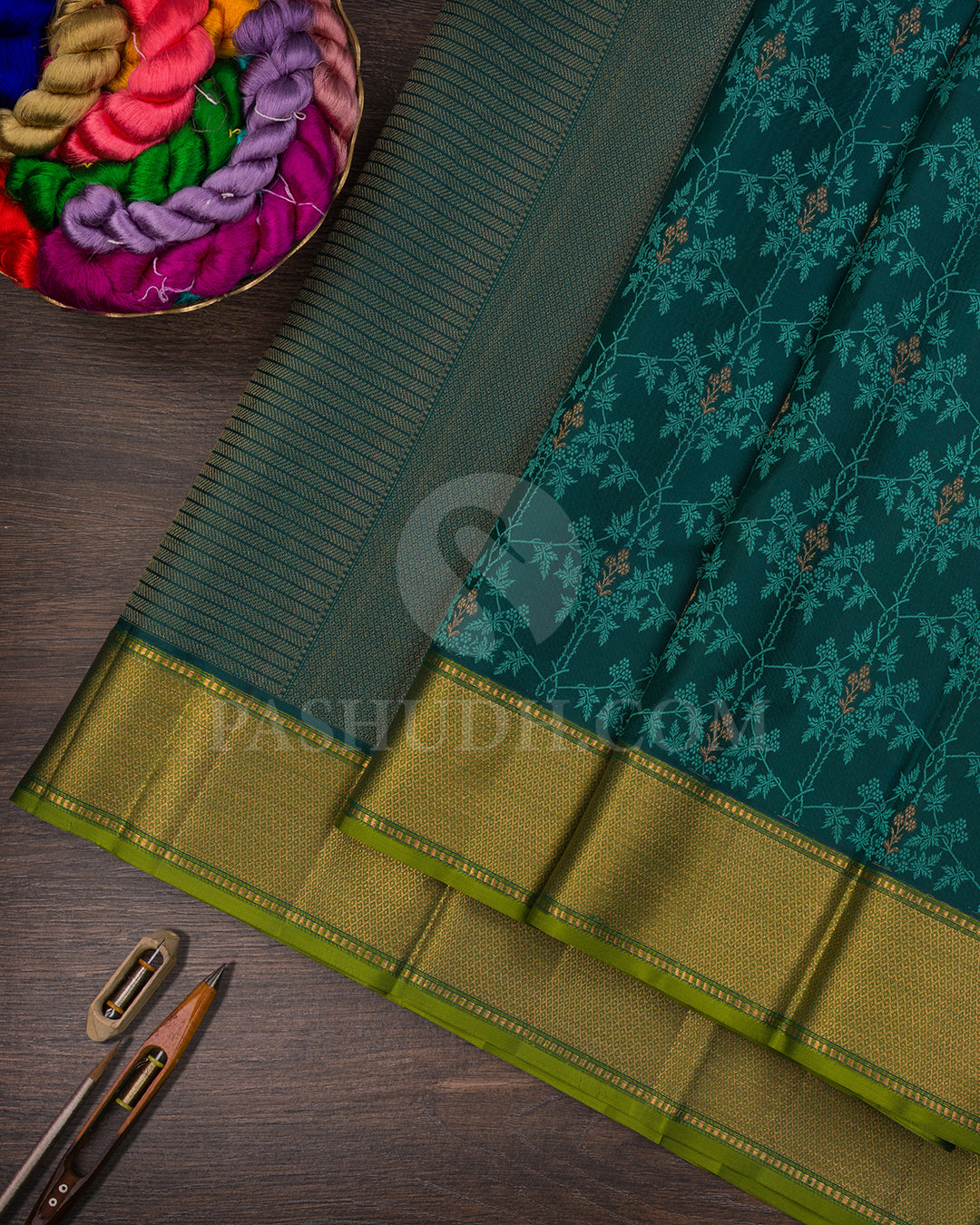 Dark Green And Olive Green Kanjivaram Silk Saree - DJ347(B)