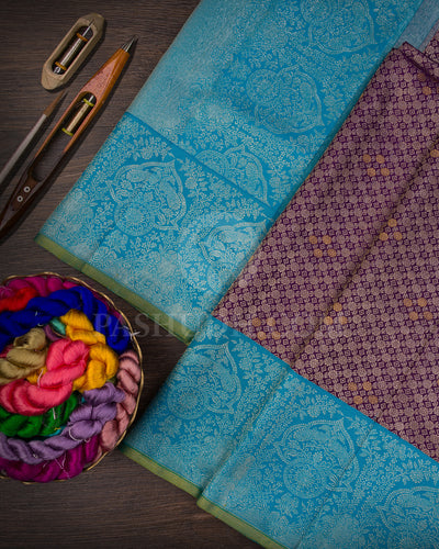 Violet And Anandha Blue Kanjivaram Silk Saree - S1410(A)