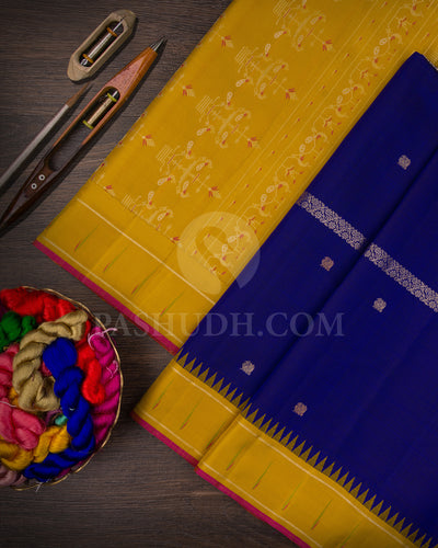 Royal Blue And Mustard Yellow Kanjivaram Silk Saree - S1414(A)