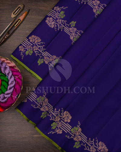 Royal Blue And Olive Green Borderless Kanjivaram Silk Saree - S1400(A)