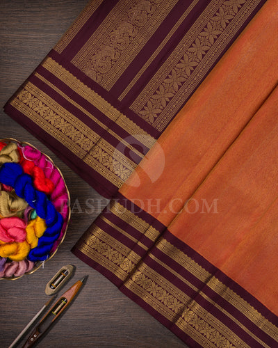 Orange And Brown Shimmer Kanjivaram Silk Saree - BKF2