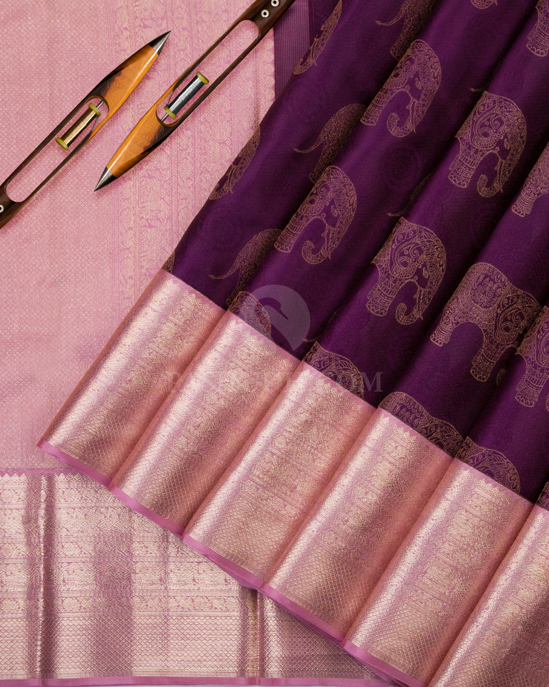 Deep Violet Baby Pink Kanjivaram Silk Saree - D451- View 2